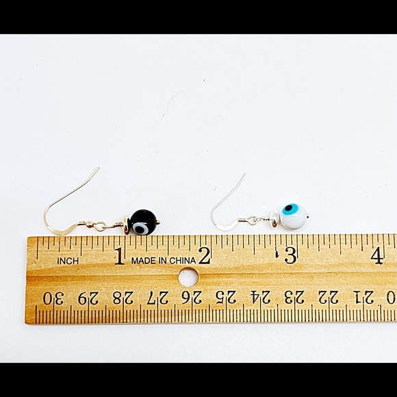 Evil Eye Dangle Earrings in White/Blue or Black/White, Sterling or Gold Filled - Picture 8 of 8